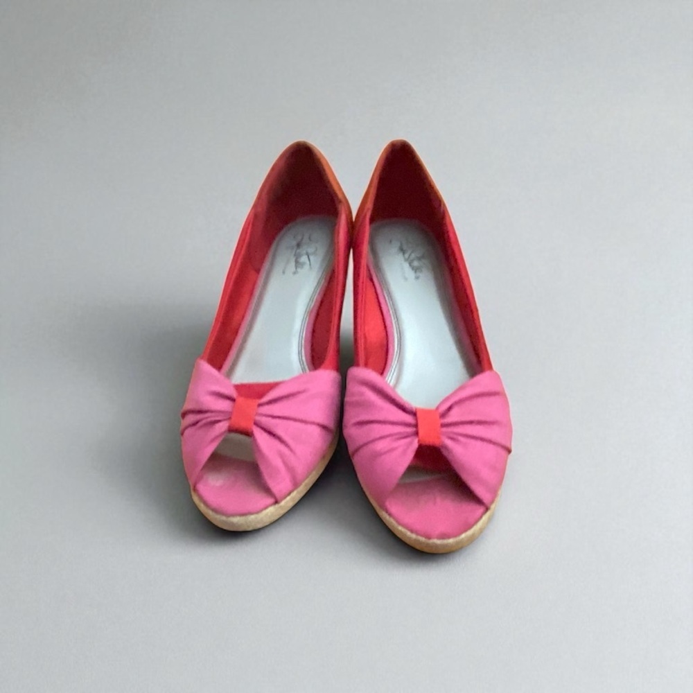 Life Stride Pink with Coral Accent Bow Wedge Flats